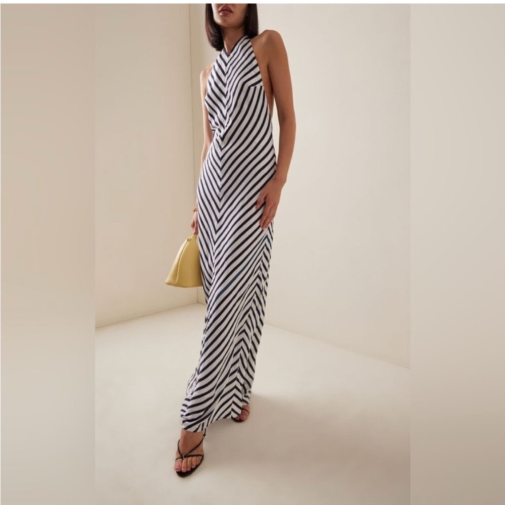 STAUD Black and White Diagonal Stripe Maxi Dress